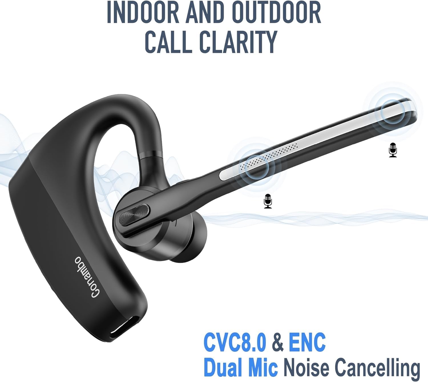 Conambo K10C Bluetooth 5.2 Wireless Headset with CVC 8.0 Noise Cancellation, 16Hrs Talk Time, Dual Mic Hands-Free Headphones for iPhone Android Smartphones - Perfect for Truck Drivers, Office Work & Online Meetings
