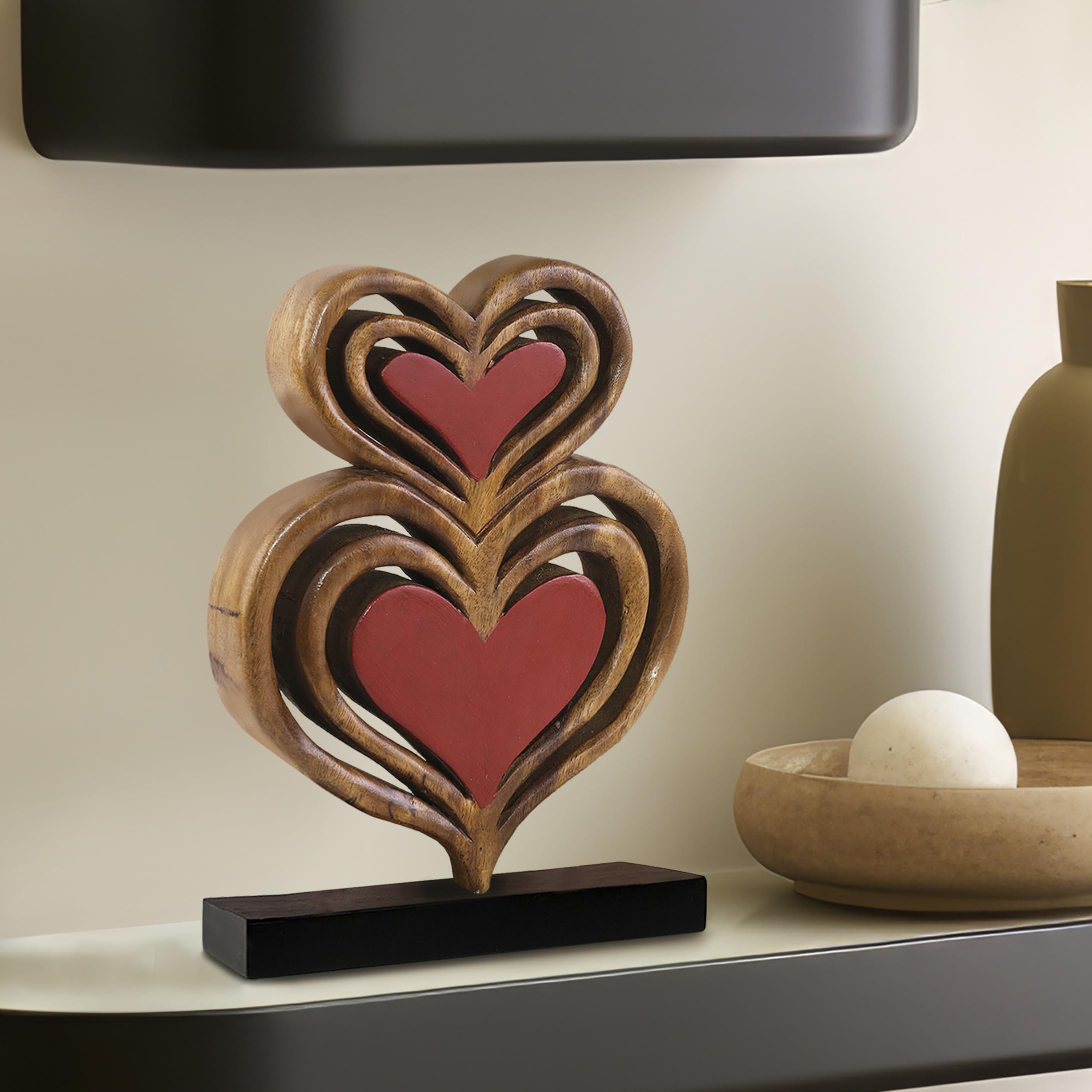 Decozen Wooden Heart Sculpture - Thoughtful Mother's Day & Birthday Gift for Mom - Home & Office Decor for Living Room, Shelf, Fireplace, Farmhouse, Tabletop, Boho and Mantle - Perfect for Mother's Day Decorations & Rustic Home Accents