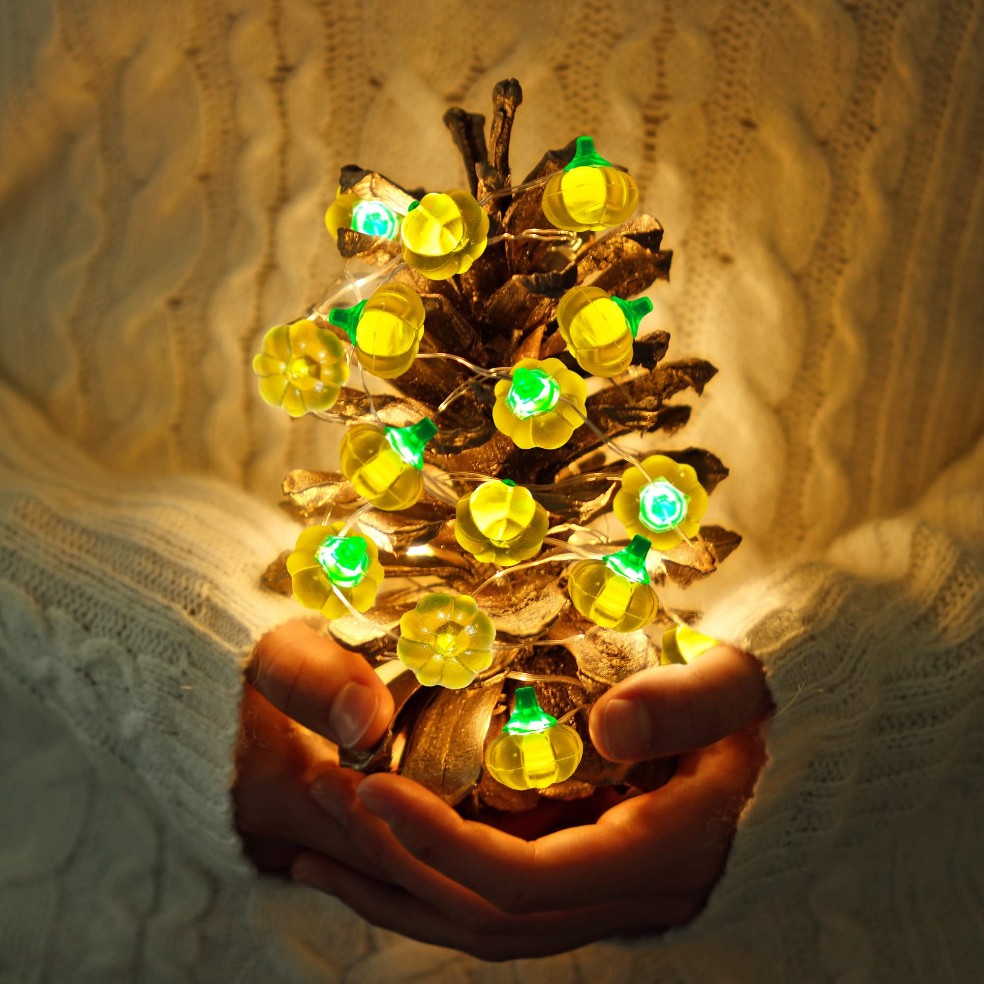 FURORA LIGHTING 20 LED Pumpkin Fairy String Lights - 90 Inch Warm White Battery Operated LED Lights with 6/18 Hour Timer - Perfect for Halloween Decor, Bedroom, Garden, and Party Lighting