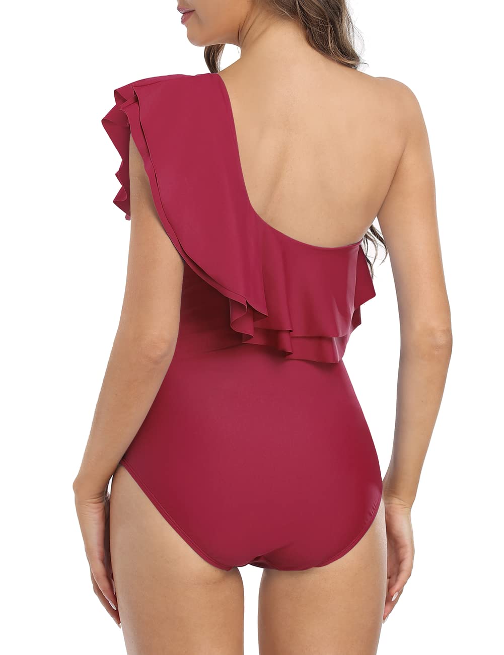 Hilor Women's One Shoulder Asymmetric One Piece Swimsuit with Ruffles - Sexy Bathing Suit for Beach, Pool Party & Summer Vacation