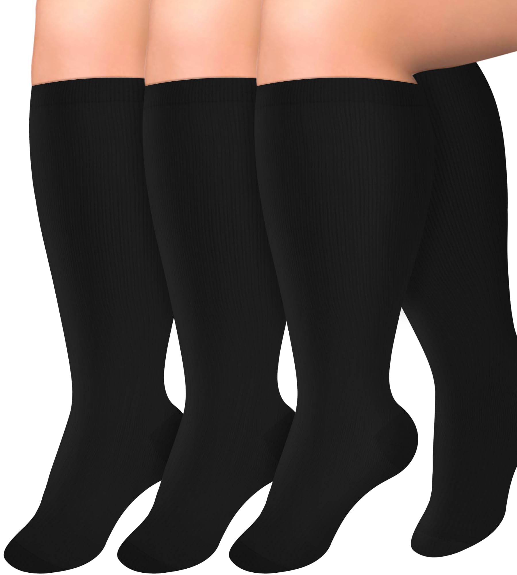 3 Pairs Diu Life Plus Size Compression Socks for Women & Men - Wide Calf Knee High Support Socks for Circulation - Perfect for Travel, Nursing & Varicose Vein Relief