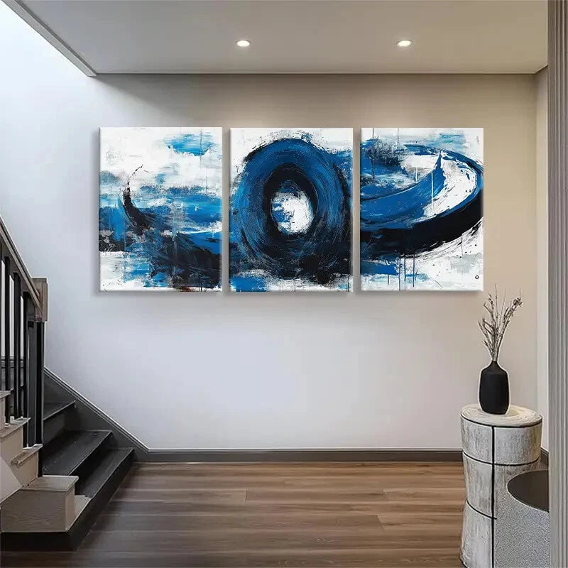 3pcs Abstract Blue and Black Swirl Wall Art Set - Framed Canvas Paintings 40x60cm - High Quality Print - 100% Australian Made - Ready to Hang - Perfect for Living Room, Bedroom & Office Decor