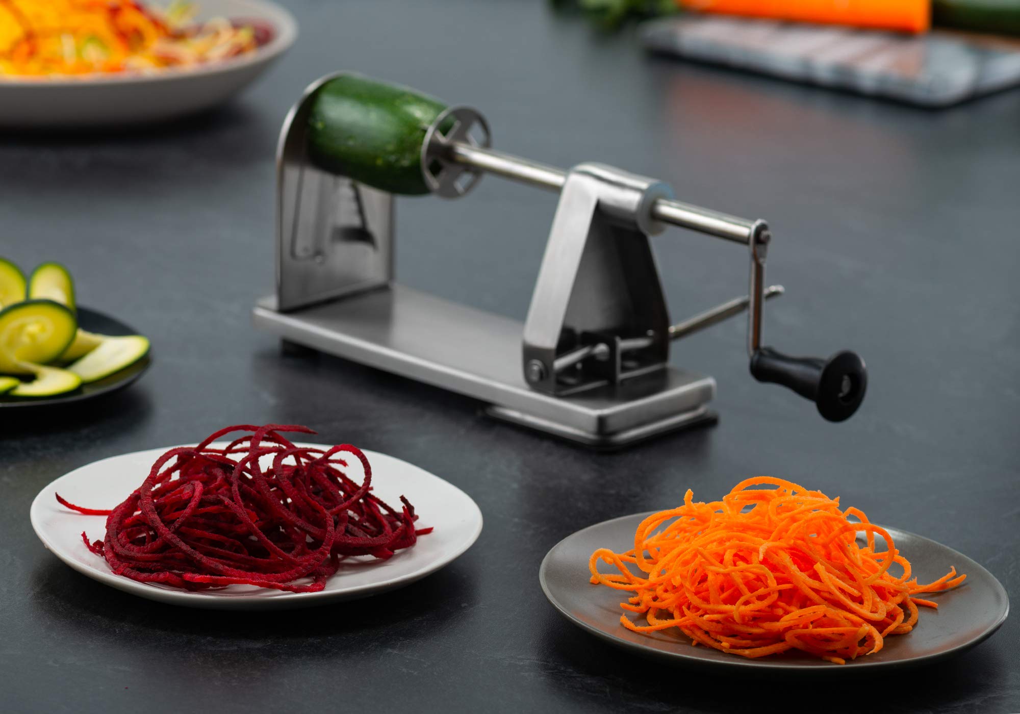 MITBAK Premium Stainless Steel Spiralizer Vegetable Slicer - 3-Blade Zoodle Maker for Zucchini, Carrots & More | Heavy Duty Kitchen Tool for Low Carb, Keto, Paleo & Vegan Diets | Perfect for Salads, Pasta Alternatives & Meal Prep | Non-Slip Suction Base for Safe Cutting | Ideal for Healthy Cooking & Weight Loss Recipes