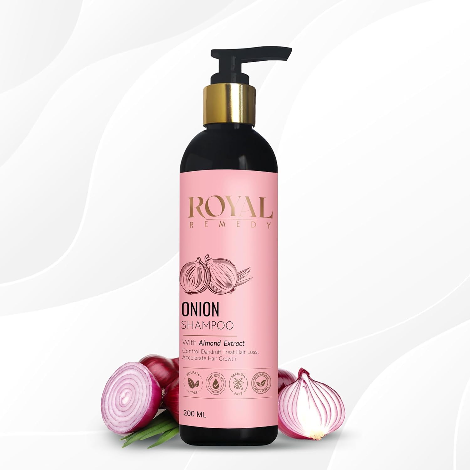 Royal Remedy Onion Shampoo with Almond Extract - Anti Dandruff Treatment for Hair Loss & Faster Growth | Plant Keratin Formula for Men & Women | 200ml | Perfect for Daily Scalp Care & Thinning Hair