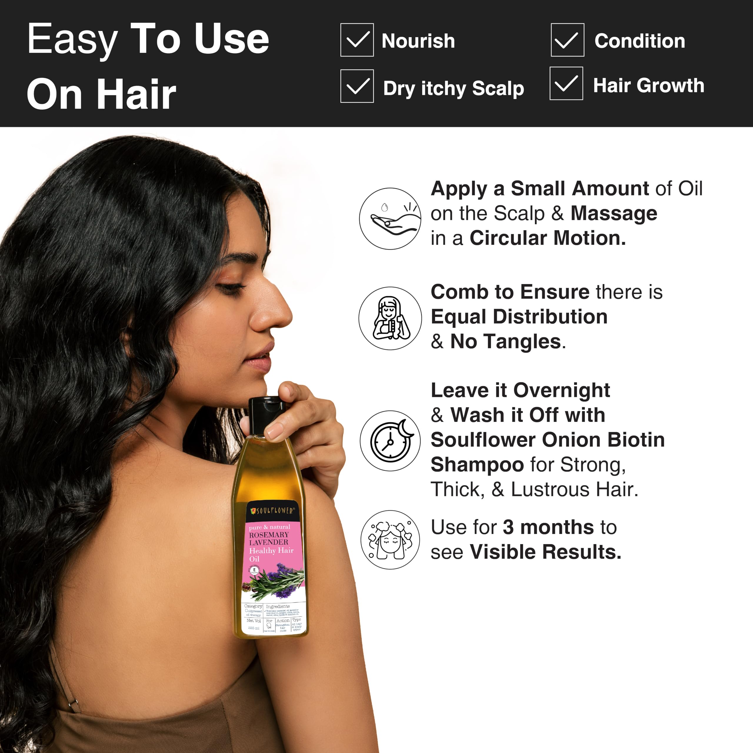 Soulflower Rosemary Lavender Bhringraj Hair Oil for Hair Growth - 100% Pure Natural Cold Pressed Hair Treatment (225ml x 2 Pack) | Strengthens & Nourishes Hair Roots | Perfect for Daily Scalp Massage & Overnight Hair Care