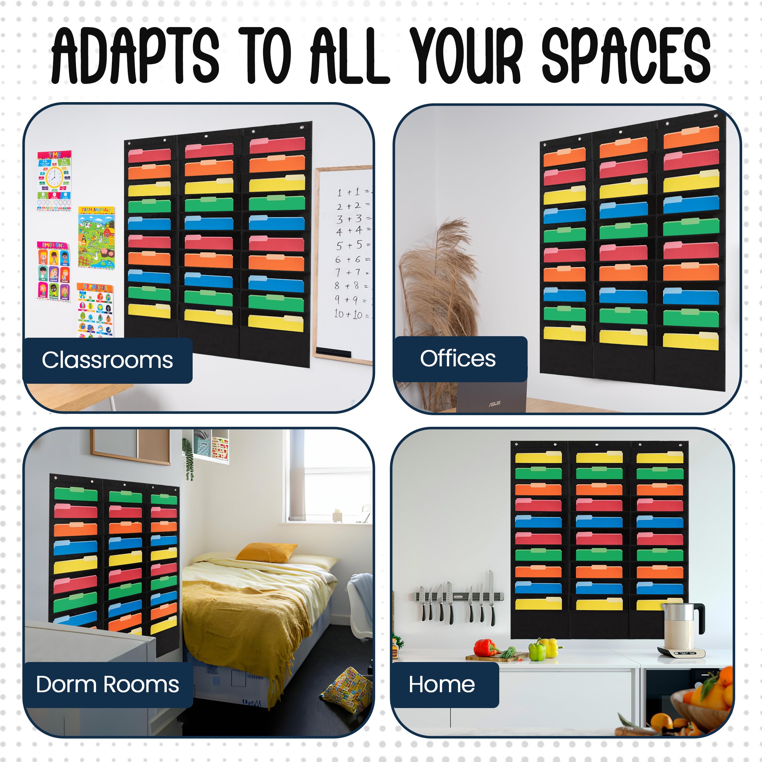 Essex Wares - 30 Pocket Wall File Organizer Chart, Black, 42