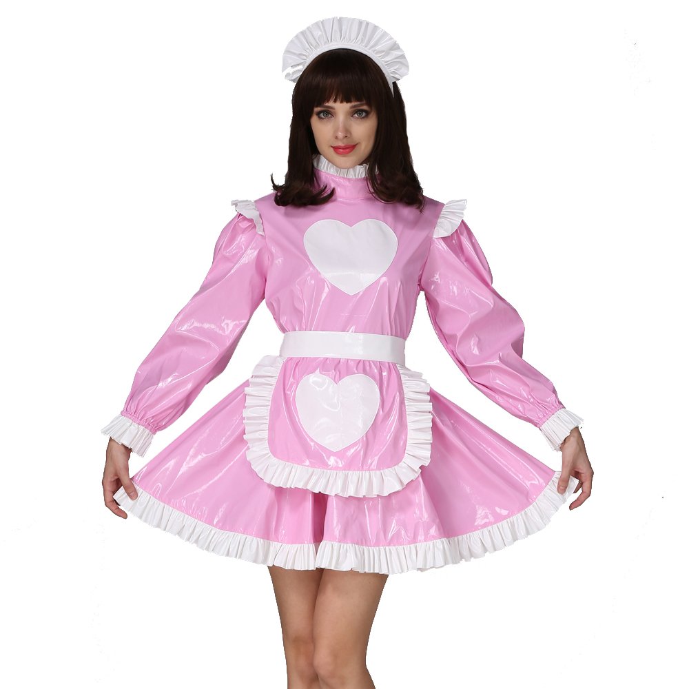 Sexy Pink Heart-Shaped Maid Dress Costume for Women - Lockable Design, Crossdress Cosplay | Perfect for Halloween, Cosplay Parties & Roleplay