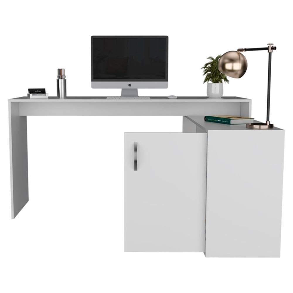 White TUHOME Axis L-Shaped Desk - Engineered Wood for Home Office