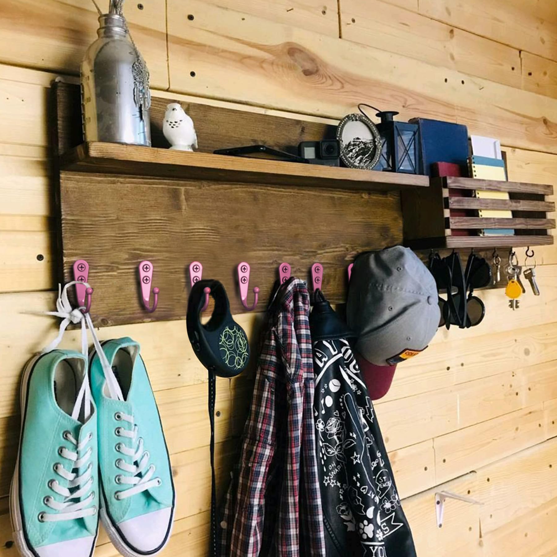 15PCS Heavy Duty Wall Hooks for Coats, Robes, Hats & Backpacks - Rustproof Metal Coat Hangers with 30 Screws (Red) - Perfect for Mudroom, Entryway, Bathroom & Closet Organization