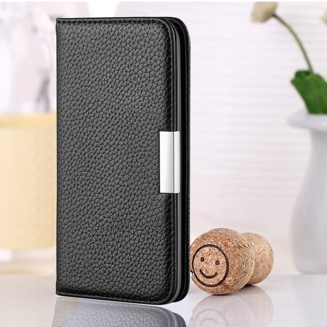 Premium Litchi Texture Horizontal Flip Leather Case with Card Holder & Slots for iPhone 12/12 Pro - Black | Slim Protective Wallet Phone Cover for Everyday Use, Business & Travel
