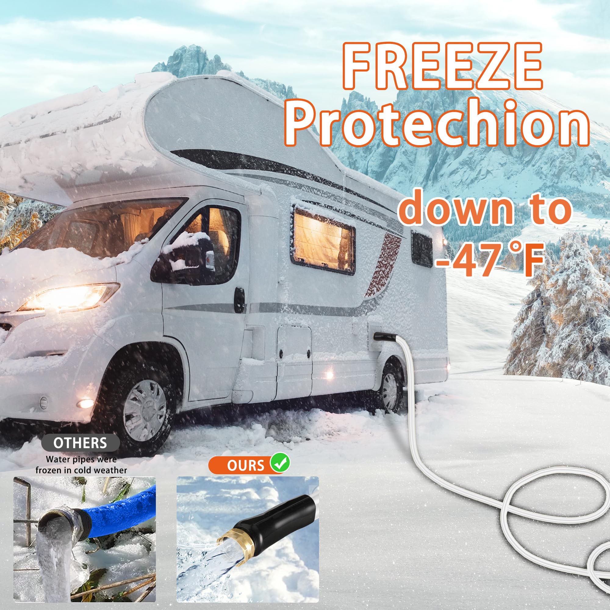 50 Ft Heated RV Drinking Water Hose - Freeze Proof Down to -31°F/-35°C with 3/4