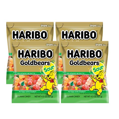 Haribo Sour Goldbears Gummy Candy - Pack of 4 (4oz to 5oz Bags) - 20 Flavor Options - Perfect for Parties, Snacking & Gift Baskets