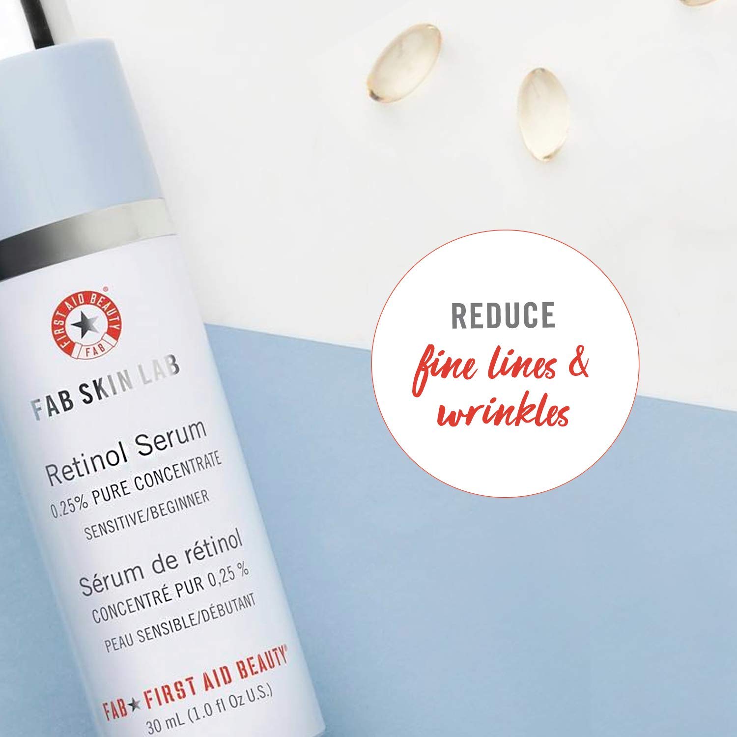 First Aid Beauty FAB Skin Lab Retinol Serum 0.25% Pure Concentrate - Anti-Aging Face Serum for Fine Lines & Wrinkles - 1 oz / 30ml - Perfect for Nighttime Skincare Routine