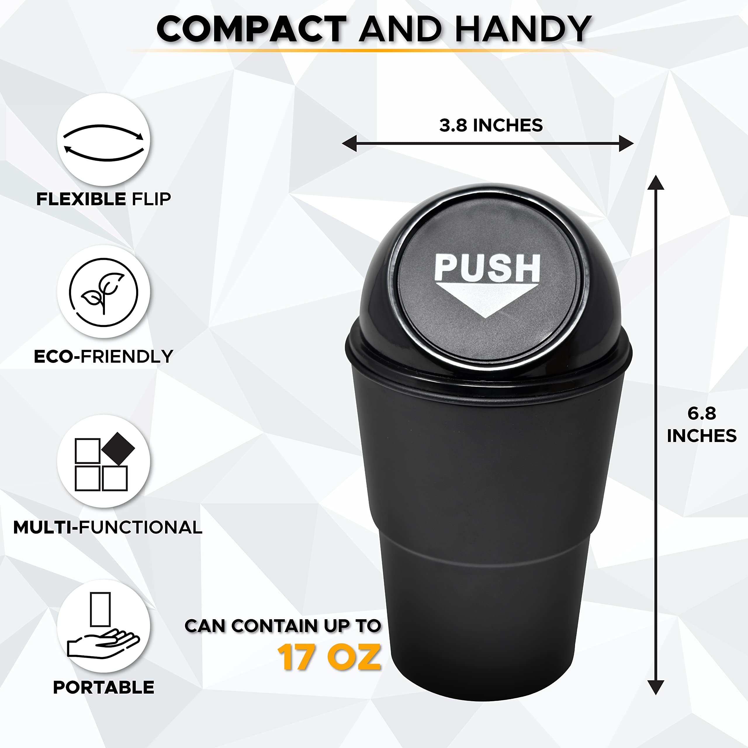 EcoNour Portable Car Trash Can with Lid - Leakproof Mini Garbage Bin for Car Cup Holder | Small Convenient Waste Container for Vehicles, Home & Office | Perfect for Road Trips, Commuting & Workspaces