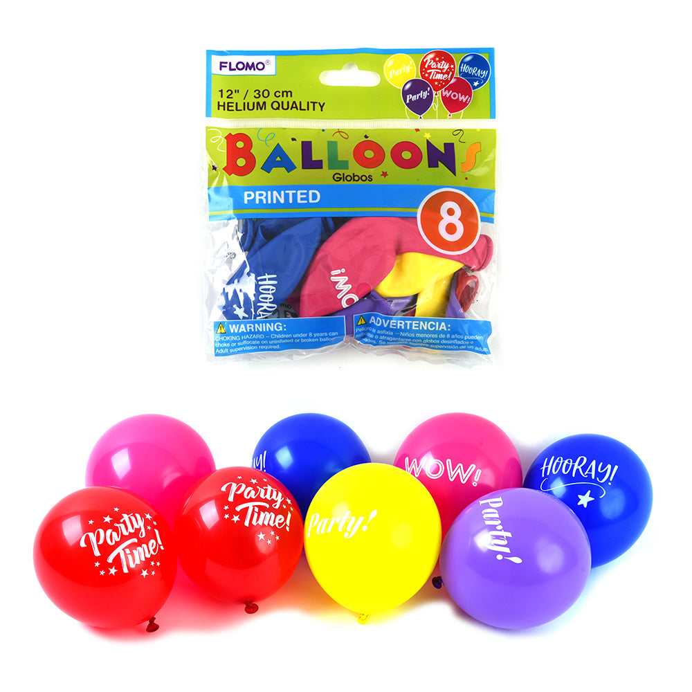 8 Pack 12 Inch Typography Party Balloons - Perfect for Birthday Decorations, Baby Showers & Wedding Celebrations
