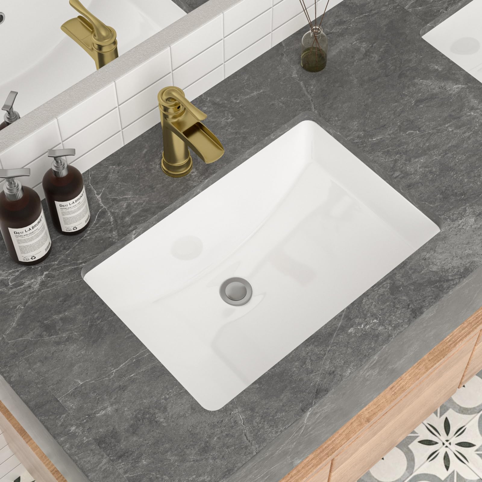 Mocoloo 21x14 Inch White Ceramic Undermount Bathroom Sink - Rectangular Vanity Sink with Overflow Drain, White Porcelain Lavatory Basin for Modern Bathroom & Powder Room Countertops