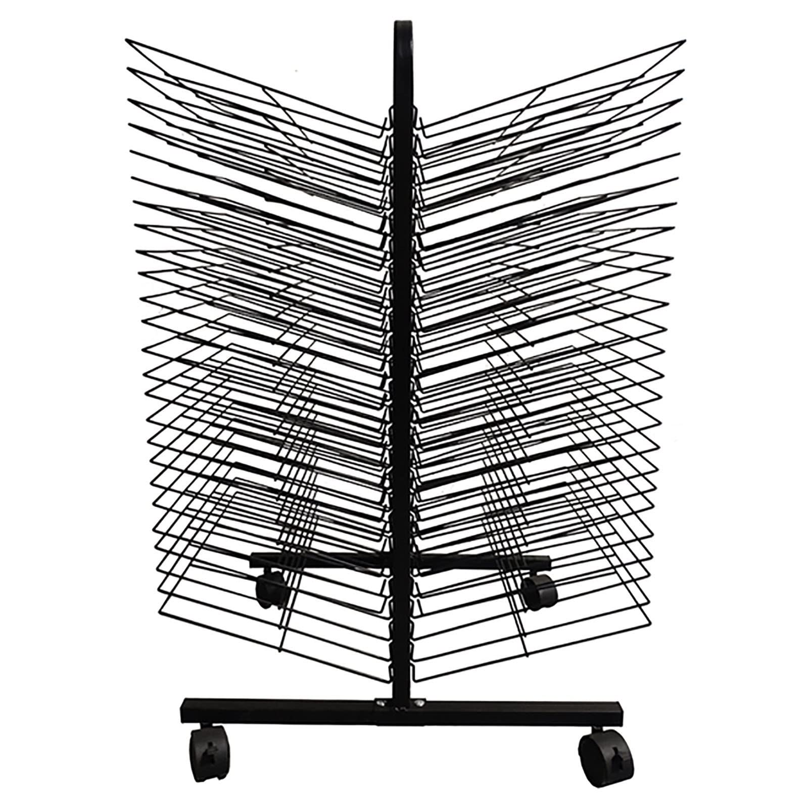 50-Shelf Black Metal Steel Double-Sided A3 Paper Drying Rack with 4 Casters - Mobile Artwork Storage & Display Shelf for Classroom, Art Studio, Home | Perfect for Painting, Drawing & Craft Drying