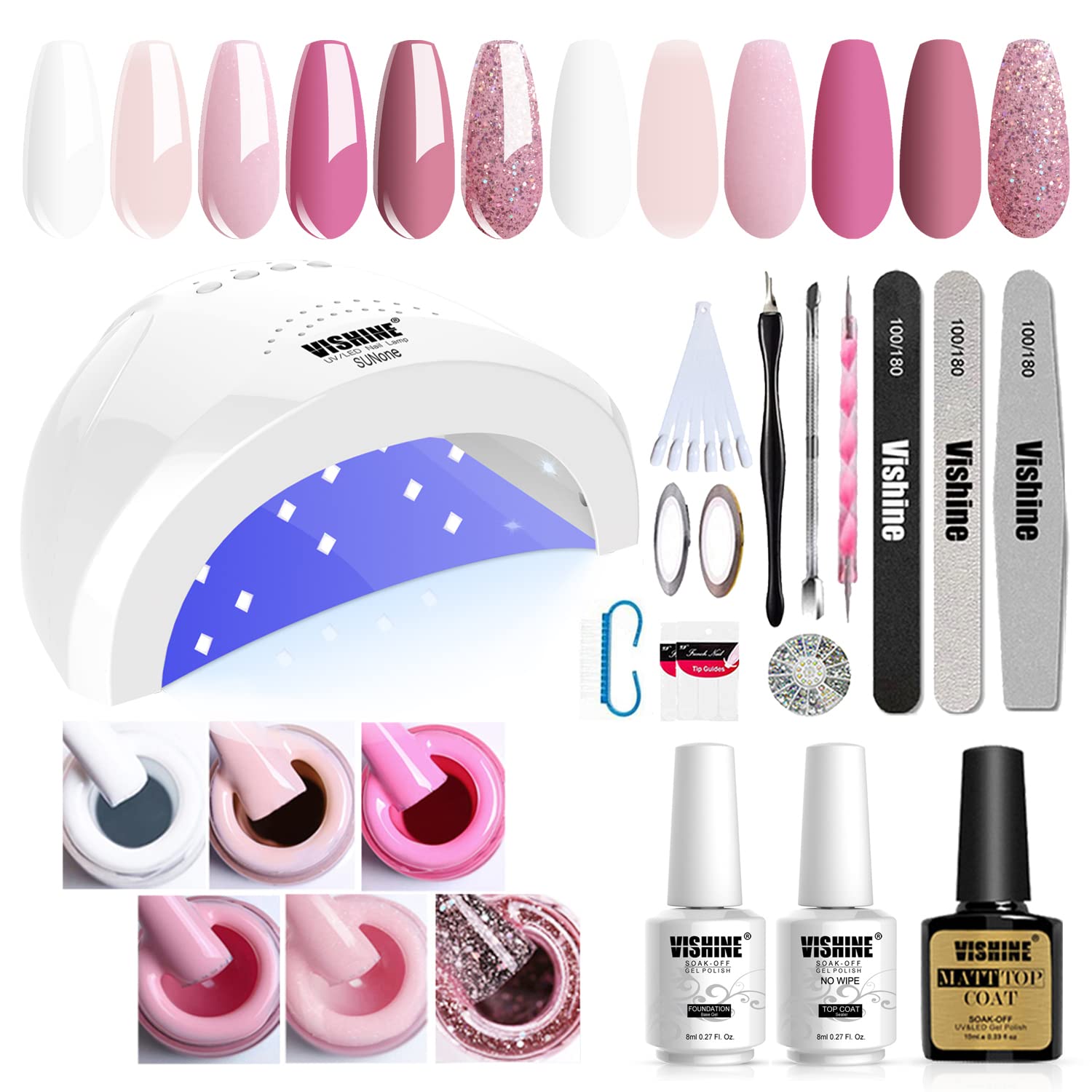 Vishine Gel Nail Polish Starter Kit with 48W UV LED Nail Lamp - 6 Colors Gel Polish Set with Base & Top Coat for Professional Manicure | Perfect for Home Nail Salon & DIY Nail Art