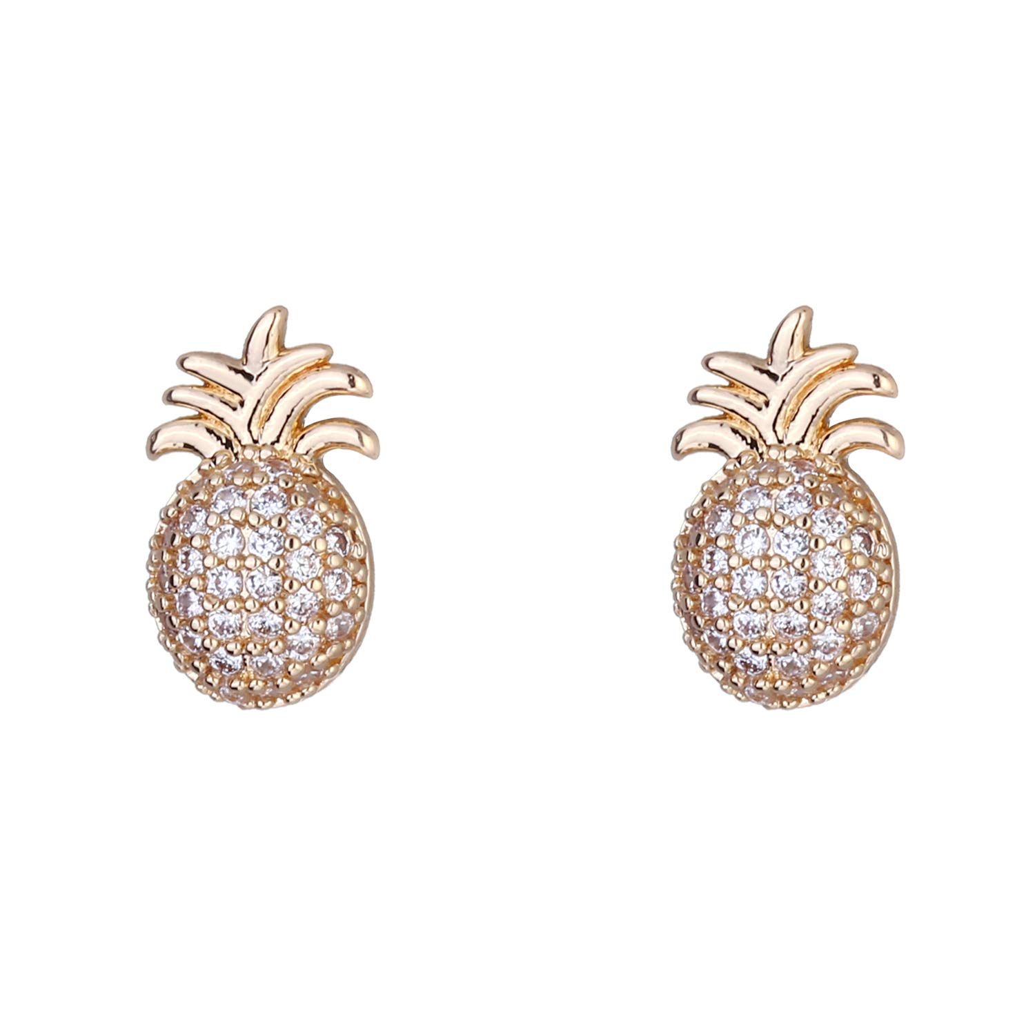 Gold Pineapple Stud Earrings for Women - Tropical Fruit Crystal Rhinestone Dangle Earrings - Perfect for Summer, Beach, and Vacation Outfits
