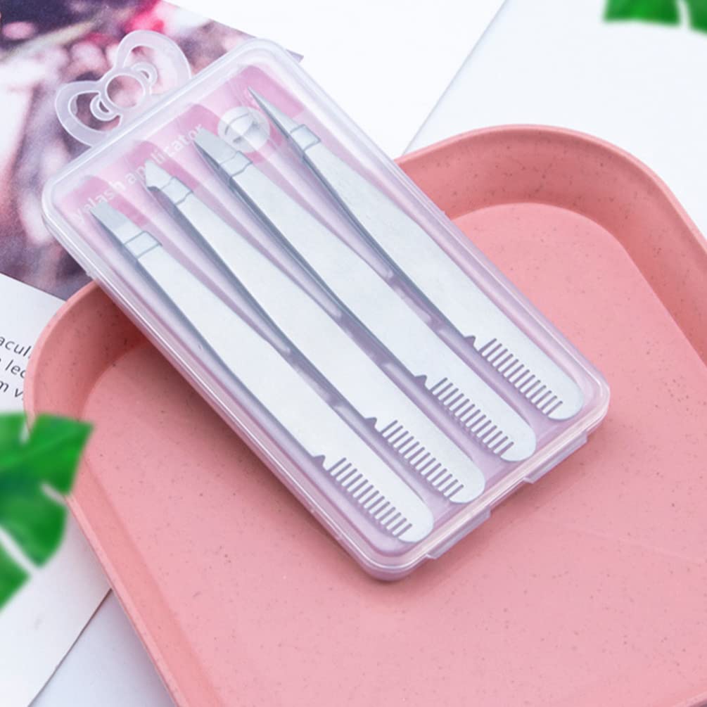 4Pcs False Eyelash Tweezers Set - Stainless Steel Precision Eyelash Applicator & Remover Tool with Round Head Tips - Perfect for Eyelash Extensions, Makeup Application & Eyebrow Grooming Kit - Ideal for Professional Salon Use or Home Makeup Routine