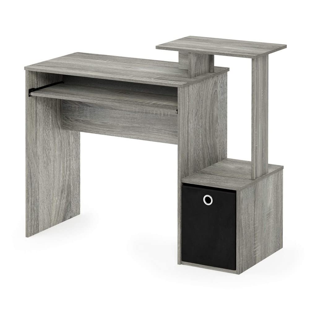 Furinno Econ Computer Desk and End Tables Set - French Oak Grey - Home Office & Living Room Furniture for Small Spaces