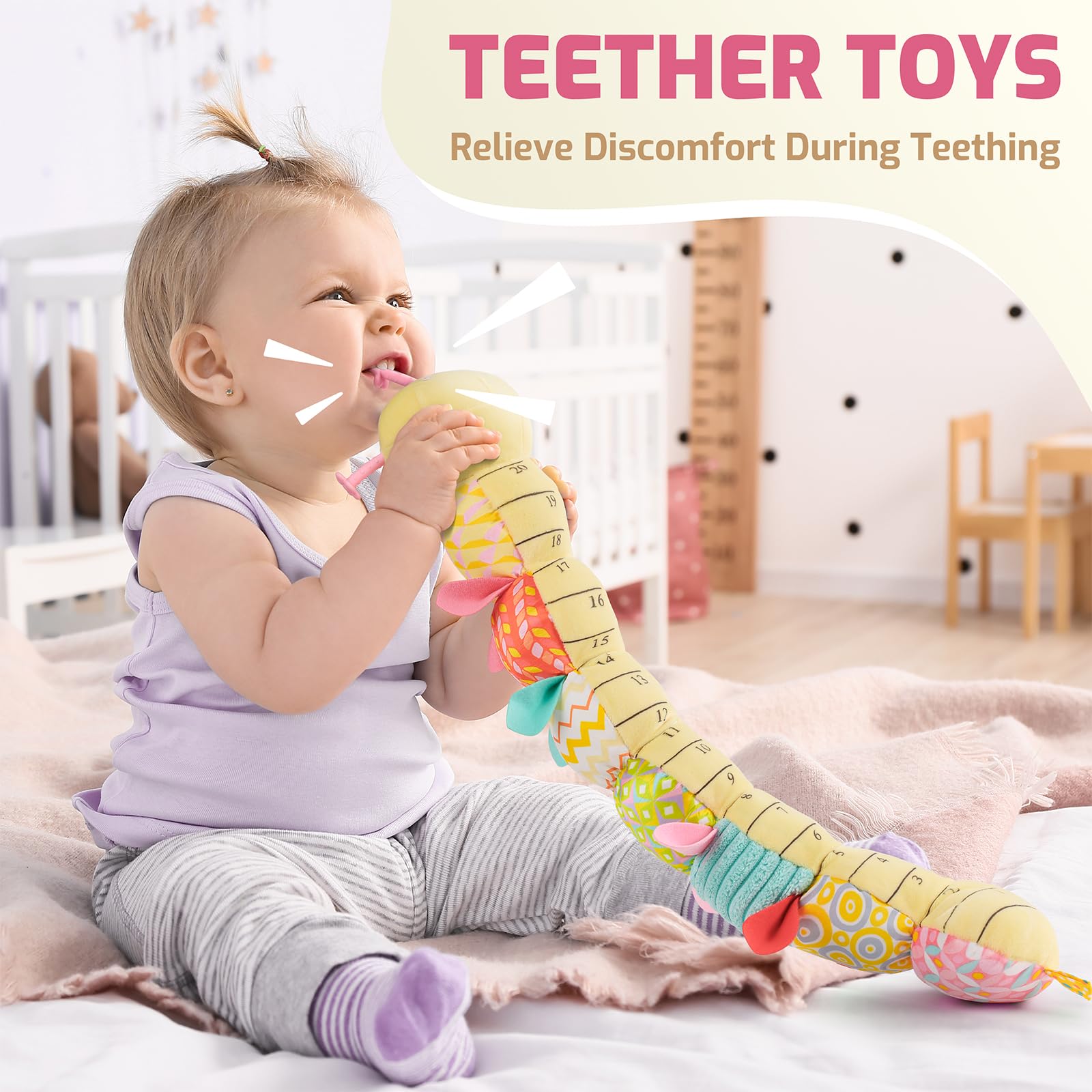 Sumobaby Musical Caterpillar Stuffed Animal Toy - Soft Teething & Sensory Activity Toy for Babies 0-12 Months with Crinkle, Rattle & Textures - Perfect for Tummy Time, Early Learning & Baby Shower Gifts (Yellow)