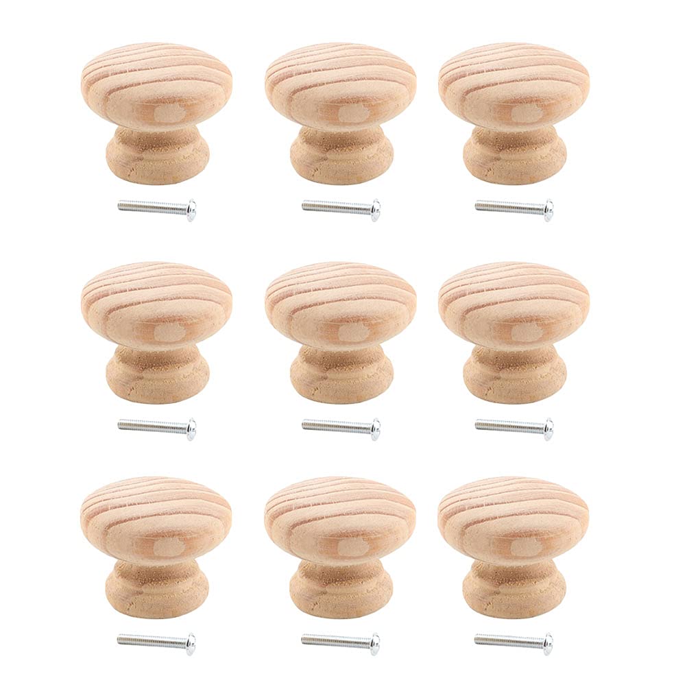 Wooden Cabinet Door Knobs - 9pcs Round Drawer Pull Handles for Cupboard, Dresser & Furniture (Natural Wood Color) - Perfect for Kitchen Cabinets, Bedroom Dressers & DIY Home Decor Projects