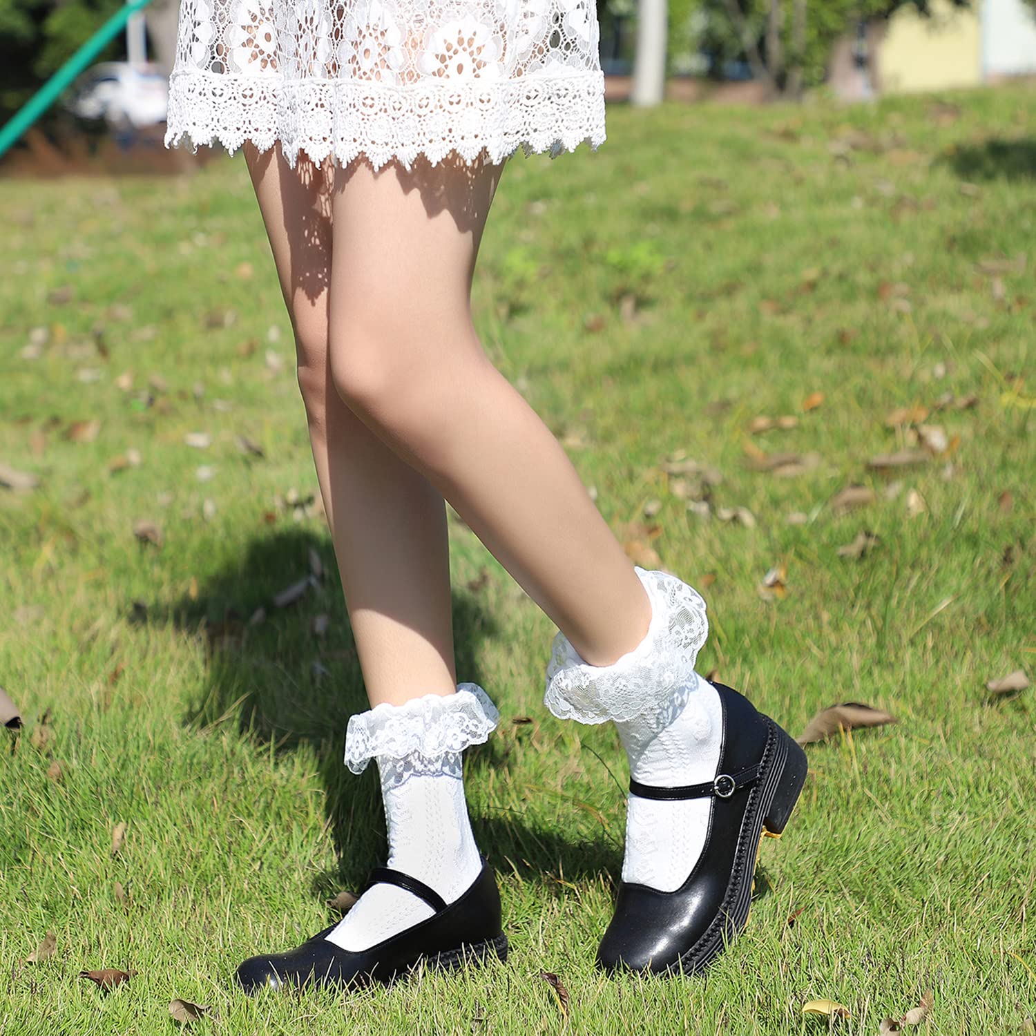 BIVOLU Women's Lace Ruffle Crew Socks - 6 Pack Cute Cotton Ankle Dress Socks for Girls | Princess Style, Comfortable & Breathable | Perfect for School, Parties, and Everyday Wear