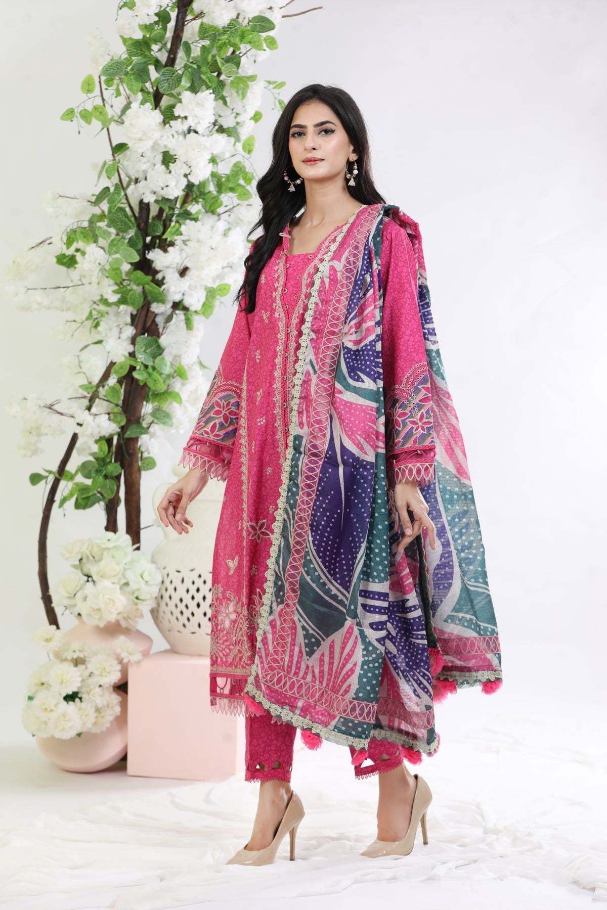 Bright Fuchsia 3 Piece Suit for Women - Jazmin Elegant Blazer, Pants & Skirt Set - Office Wear, Business Attire & Special Occasions