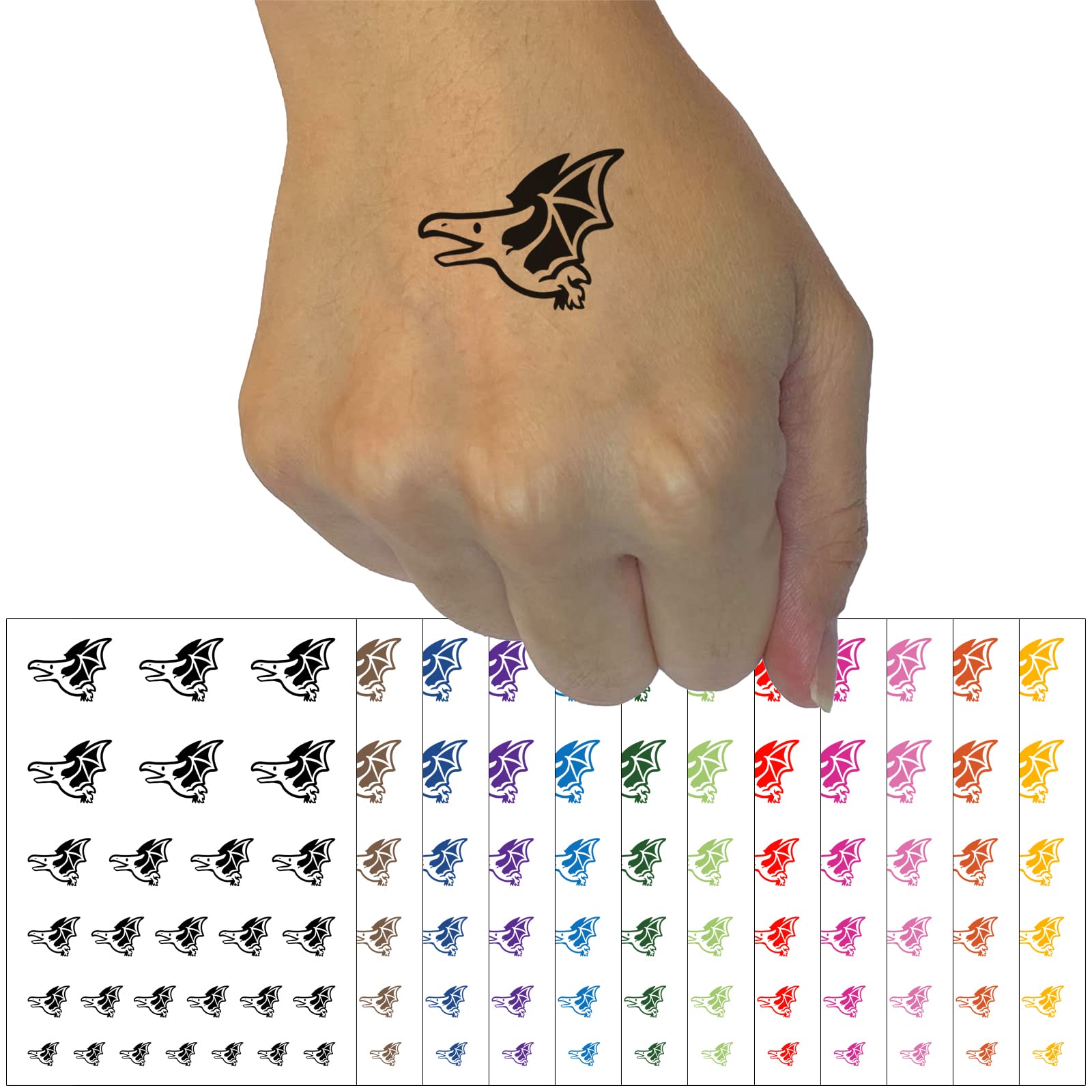 Dinosaur Temporary Tattoos - Waterproof Fake Body Art Set with Pterodactyl & Pteranodon Designs - Black (1 Sheet) | Perfect for Kids Parties, Halloween Costumes & Dinosaur Theme Events