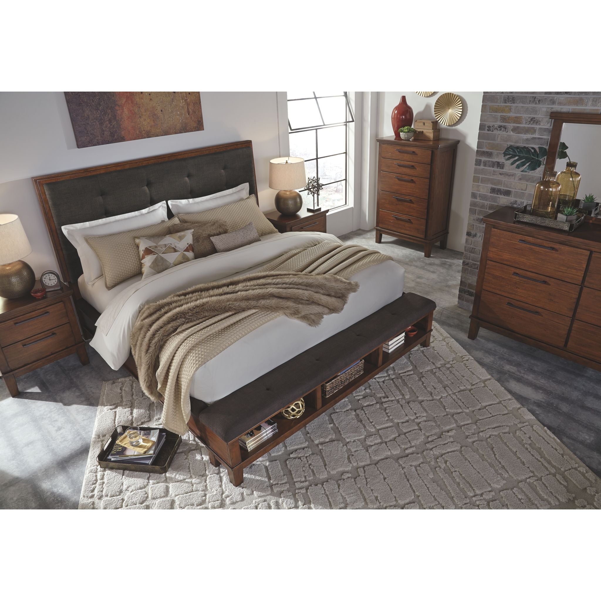 Ashley Ralene 3-Piece Panel Bed - Queen Size Wooden Bed Frame with Headboard & Footboard - Modern Bedroom Furniture for Master & Guest Rooms