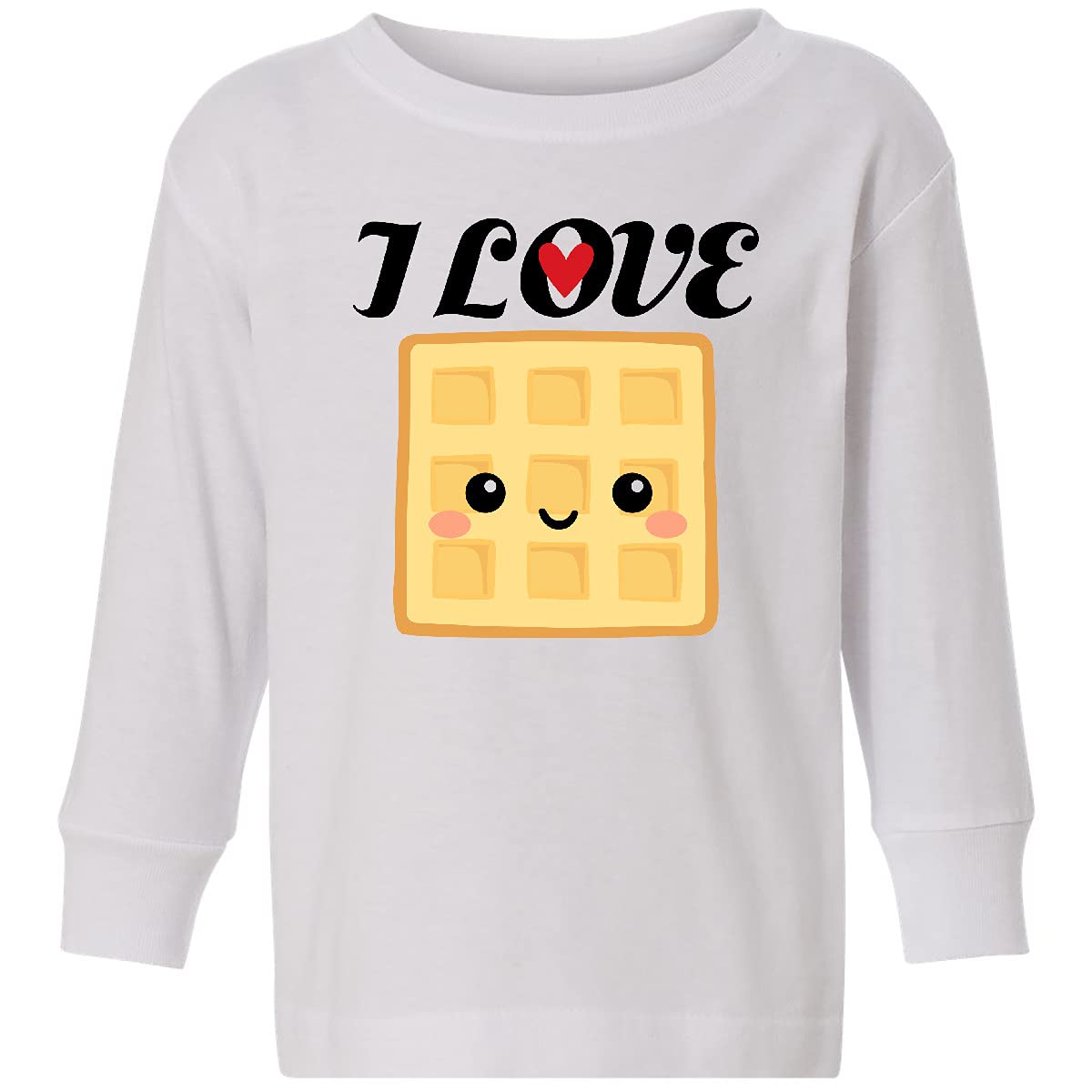 Inktastic Waffle Lover - I Love Waffles Toddler Long Sleeve T-Shirt for Boys & Girls - Cute Breakfast Themed Cotton Tee for Kids, Toddler Outfit, Family Matching Pajama Day & Fun Breakfast Activities