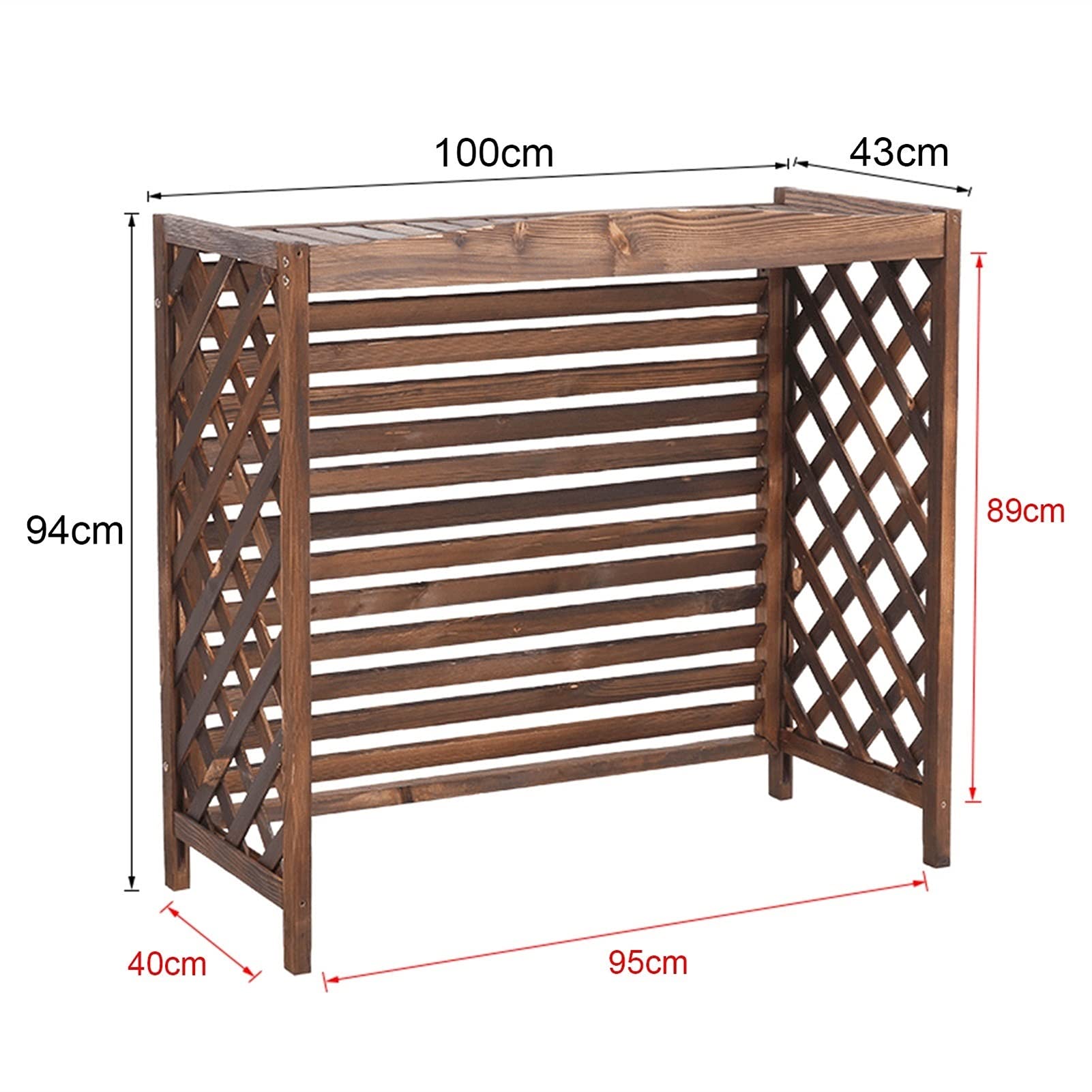 Wooden Air Conditioner Cover Outdoor - Solid Wood AC Fence Screen with Anti-Corrosion Protection - Decorative Shelf & Plant Storage Rack (95x40x89cm) - Perfect for Patio, Garden, and Backyard AC Unit Protection