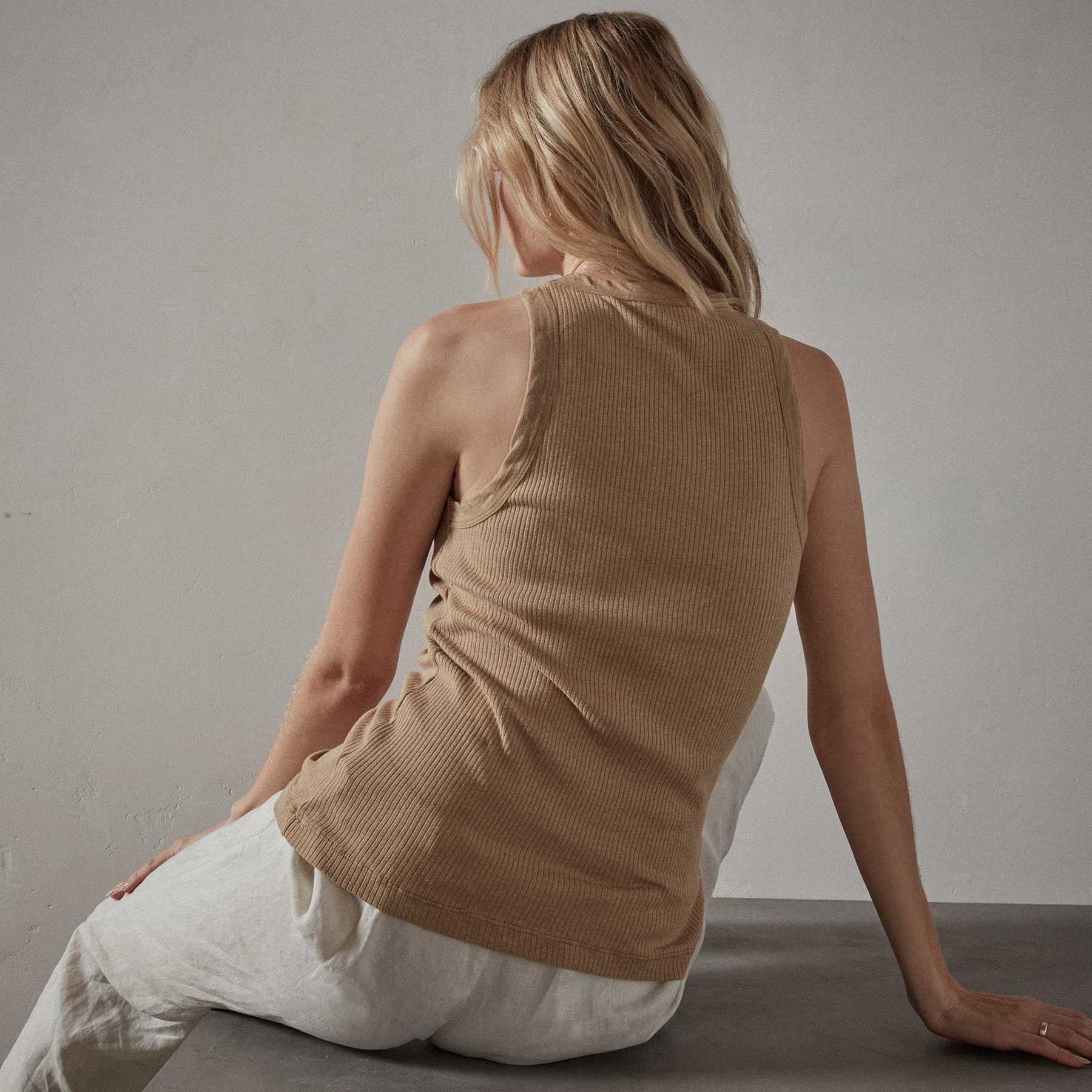 Rib Cut Away Tank Top - Bronze | Women's Fashion Stretch Sleeveless Shirt for Gym, Yoga & Summer Outfits