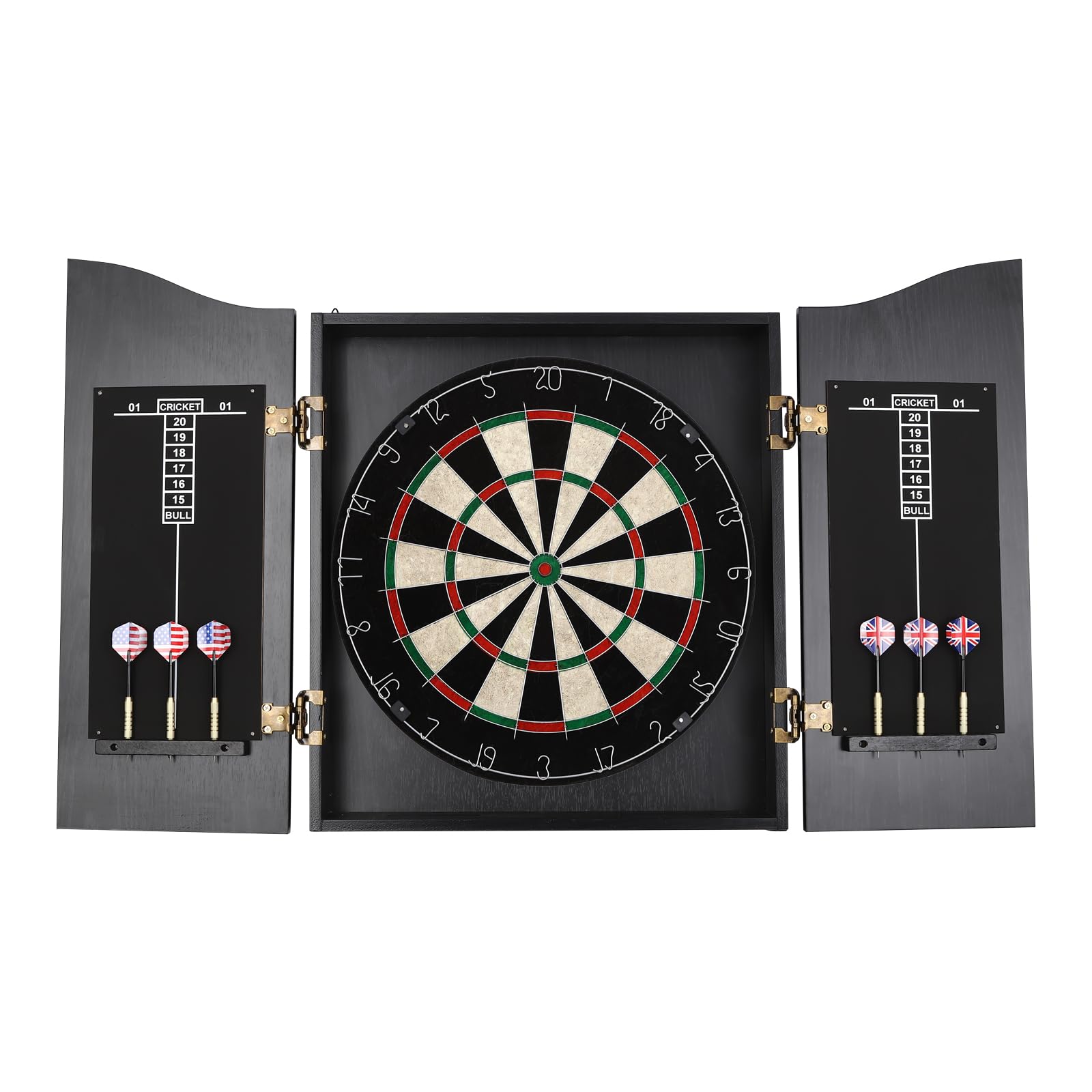 Premium Wall-Mounted Black Dartboard Cabinet Set - Easy Assembly Wooden Dart Board with Hideaway Storage & 2 Steel-Tip Darts - Ready-to-Play Bundle for Game Rooms, Bars, and Man Caves