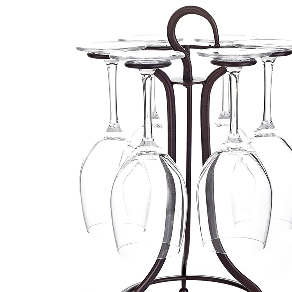 NWB Freestanding Wine Glass Rack - Retro Metal Stemware Holder for Kitchen, Bar & Home Decor - Tabletop Organizer Display Storage (Holds 6 Glasses) - Perfect for Wine Tasting Parties & Small Space Organization