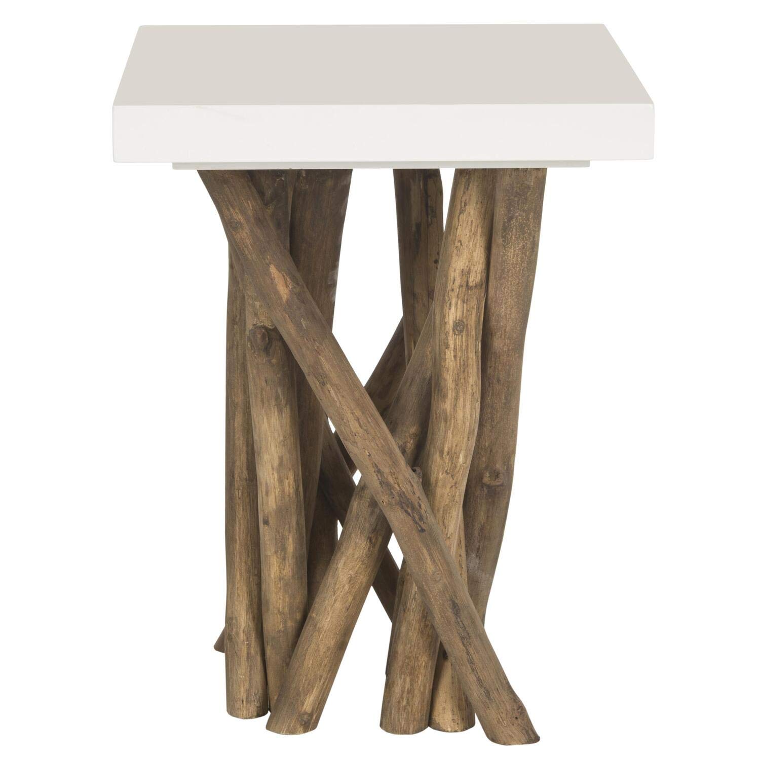 SAFAVIEH Hartwick White & Natural Wood Side Table - Modern End Table for Living Room, Bedroom, or Office Accent Furniture