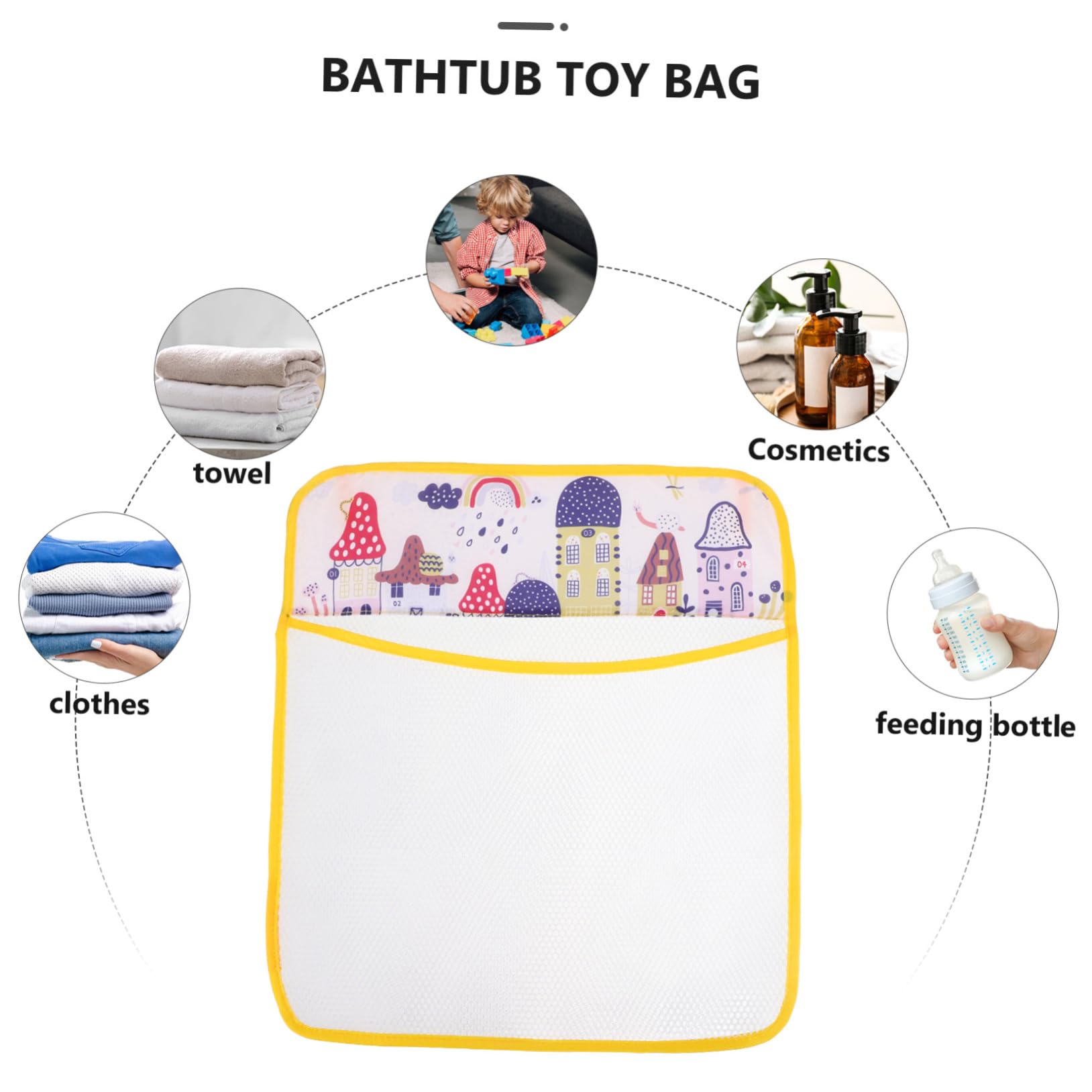 FOYTOKI Multi-Functional Bath Toys Organizer - Wall Mounted Storage Bag & Mesh Net for Boys and Girls - Waterproof Toy Holder for Bathtub - Easy to Clean - Perfect for Bathroom Organization and Kids' Bath Time Fun