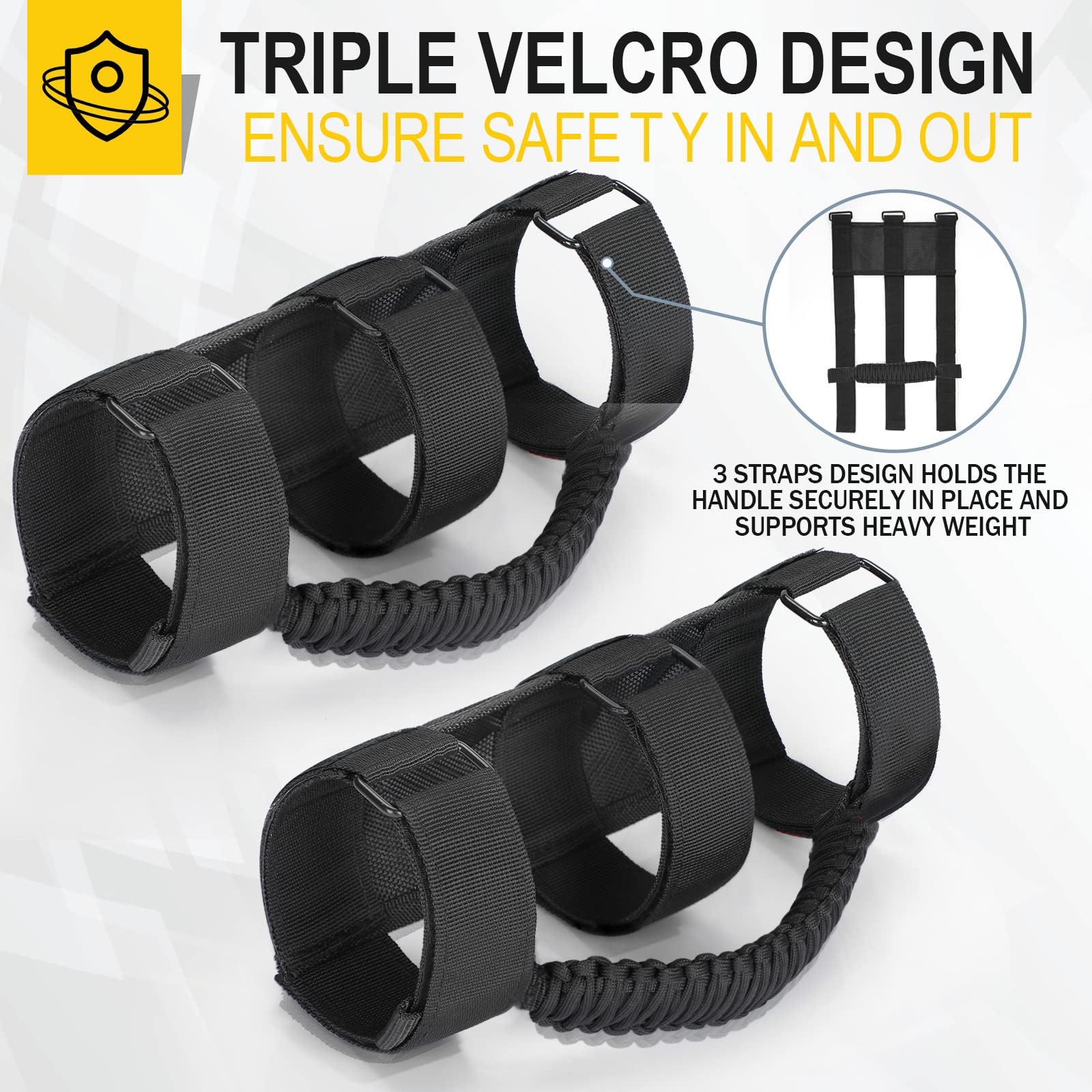 2 Pack Roll Bar Grab Handles for Jeep Wrangler JL JK TJ YJ & Gladiator (1955-2023) - Heavy Duty Black Paracord Grip with Upgraded Metal Buckle - Durable Off-Road Accessories for Adventure & Daily Driving