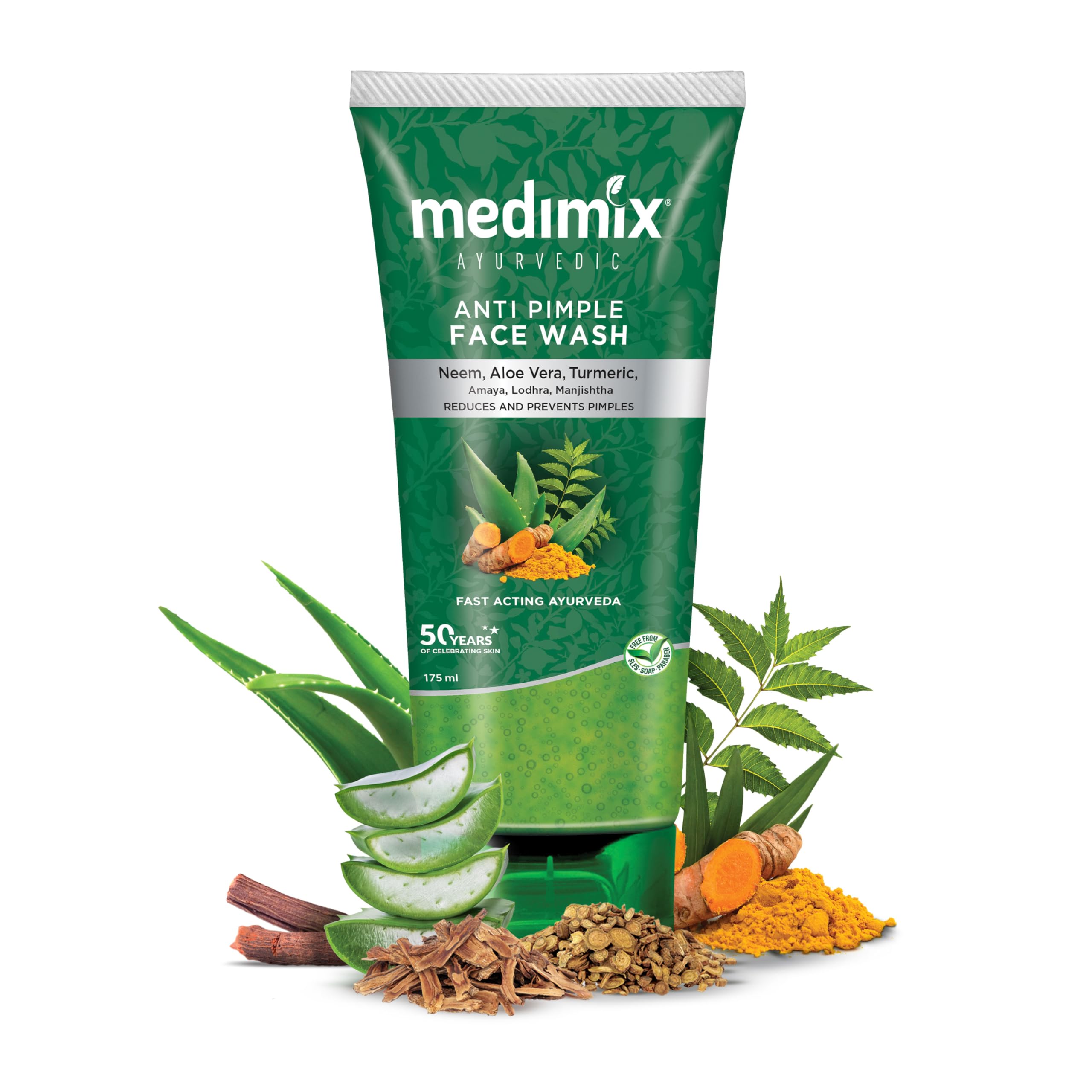 Medimix Ayurvedic Anti-Pimple Face Wash 175ml - Natural Herbal Formula with Neem, Aloe Vera & Turmeric | Reduces & Prevents Acne | Paraben-Free, Soap-Free, SLES-Free | Gentle Daily Cleanser for Oily & Sensitive Skin | Perfect for Teen & Adult Skincare Routine