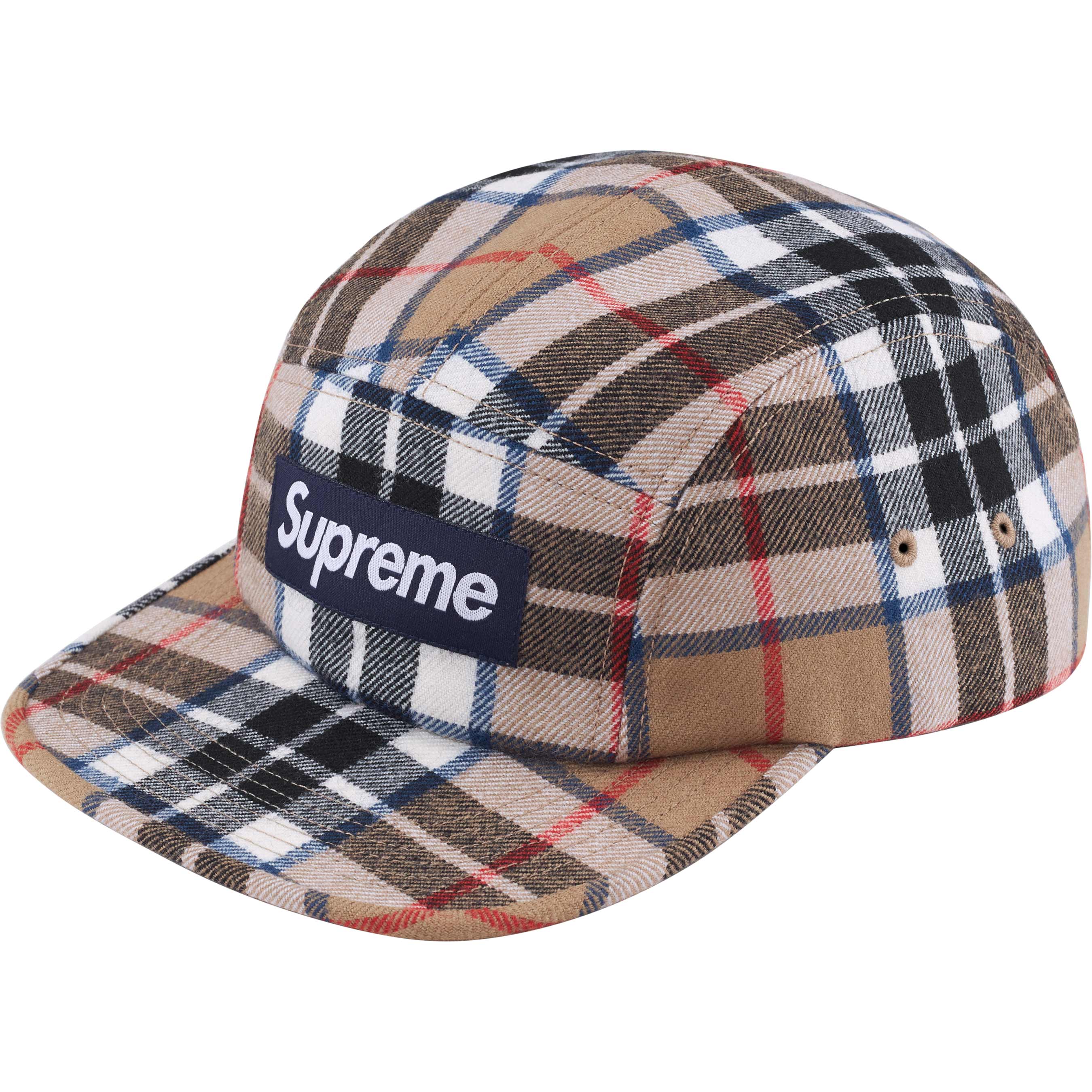 Supreme Lochcarron Camp Cap - Tan Plaid Flat Brim Hat for Men & Women - Perfect for Outdoor Adventures, Streetwear Fashion