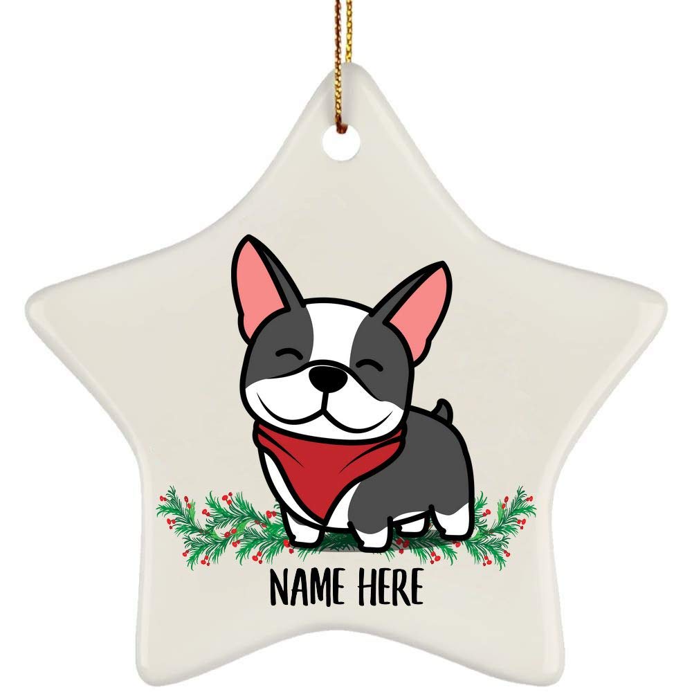 Personalized Boston Terrier Dog Ornament with Red Scarf - Custom Name Christmas Tree Decoration for Dog Moms - Ceramic Star Pet Lover Gift for Holidays 2024 - Perfect for Xmas Tree Decor & Dog-Themed Home Decor
