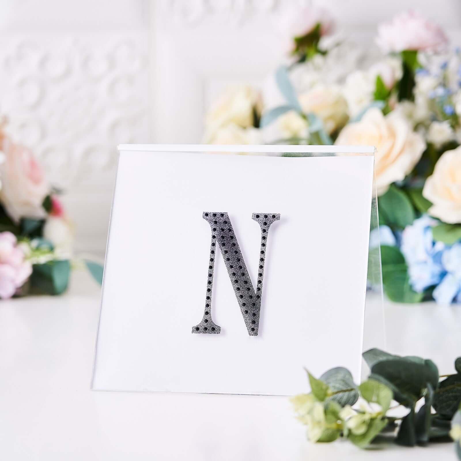Efavormart 4 Inch Black Self-Adhesive Rhinestone Letter N Stickers - DIY Crafts, Scrapbooking, Graduation Cap Decor, Wedding & Birthday Party Supplies - Perfect for Home Decor, Gift Wrapping, and Personalized Projects