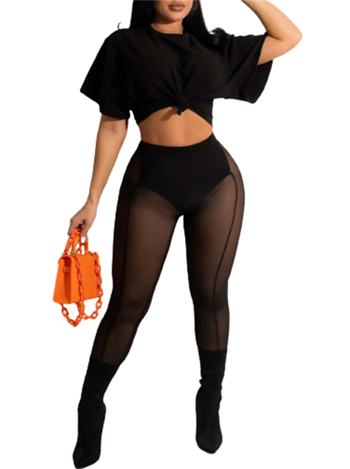 Sexy Women's Bodycon Jumpsuit - Sheer Mesh One Piece Outfits with Long Pants | Perfect for Night Out, Club Wear & Date Night Outfits