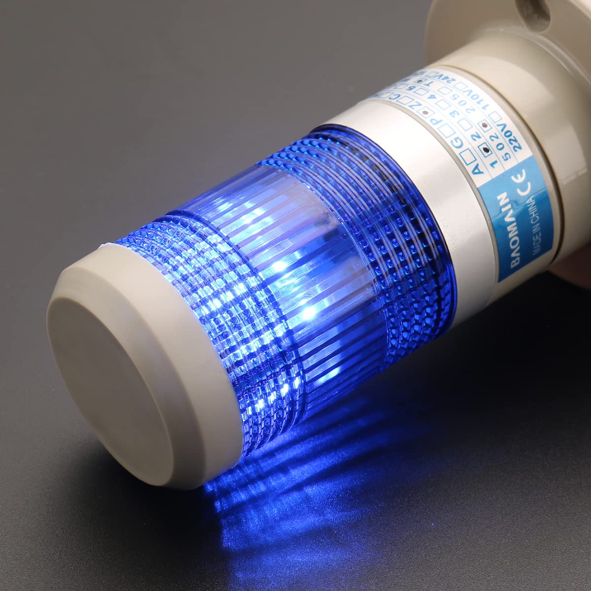 Baomain 220V AC Blue LED Industrial Signal Light Tower Lamp LTP-502T - Continuous Warning Light for Factory Equipment, Machinery Safety & Hazard Alert Systems