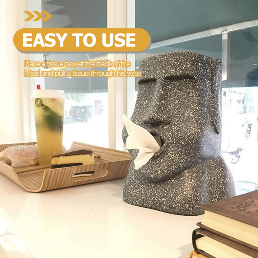 STOBAZA Decorative Tissue Box Holder - Easter Island Statue Design for Home & Office | Creative Paper Towel Dispenser & Storage Tray for Living Room, Bathroom, Kitchen