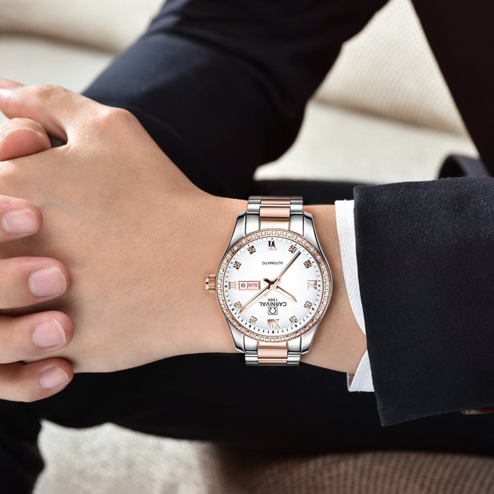 Luxury Automatic Watch for Men & Women - Two-Tone Stainless Steel Couple's Watch with Self-Winding Movement | Perfect for Date Nights, Anniversaries & Formal Events
