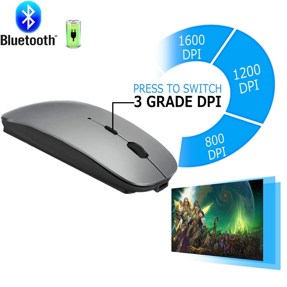 KLO Bluetooth Wireless Mouse for MacBook, Laptop, Notebook, PC, iPad & Chromebook - Compatible with MacBook Air/Pro (Grey) | Perfect for Office, Home & Travel Use