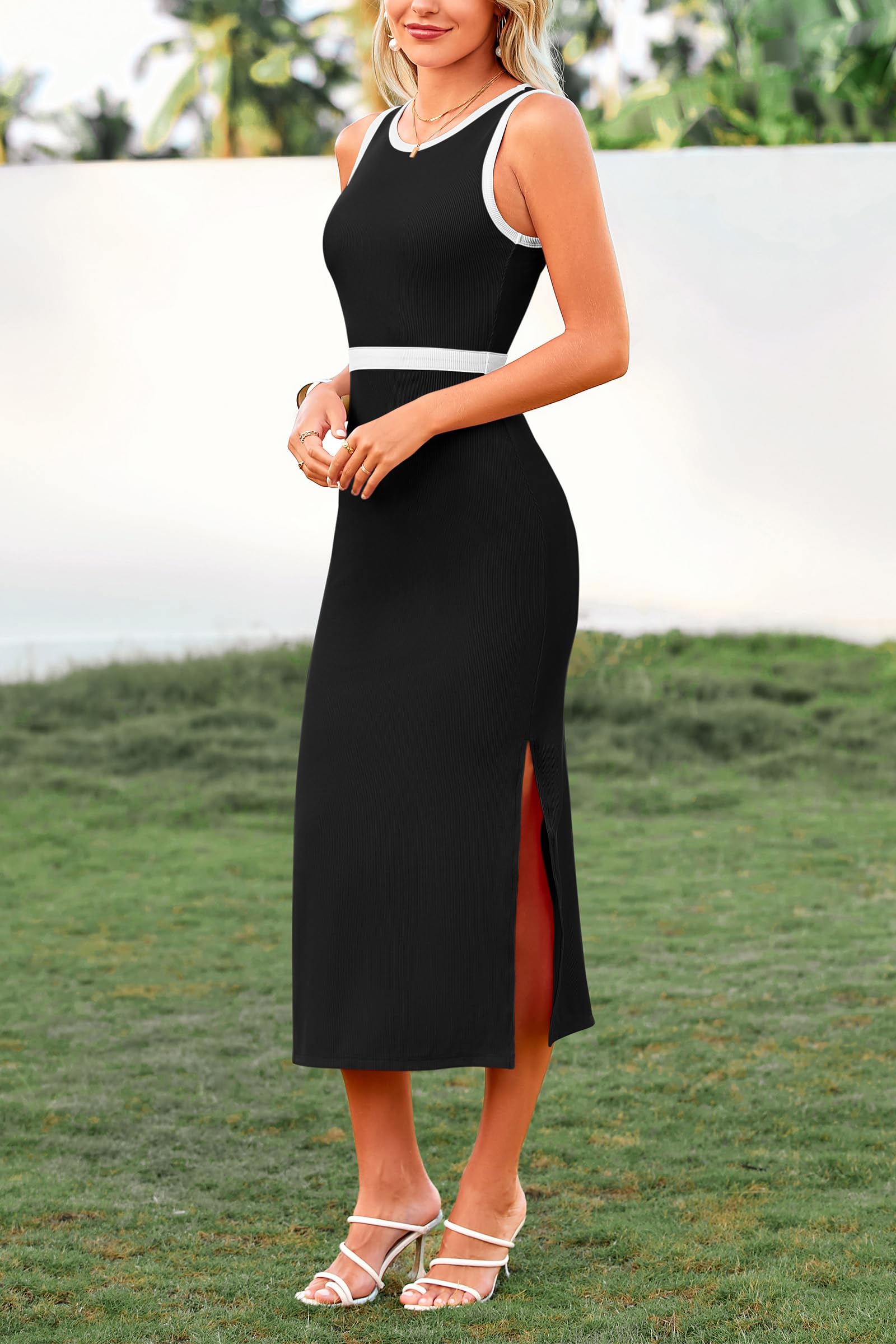 PRETTYGARDEN Women's Bodycon Midi Dress - Summer Spring Casual Sleeveless Tank Dress for Vacation, Party & Date Night | Slim Fit Stretchy Sundress for Women