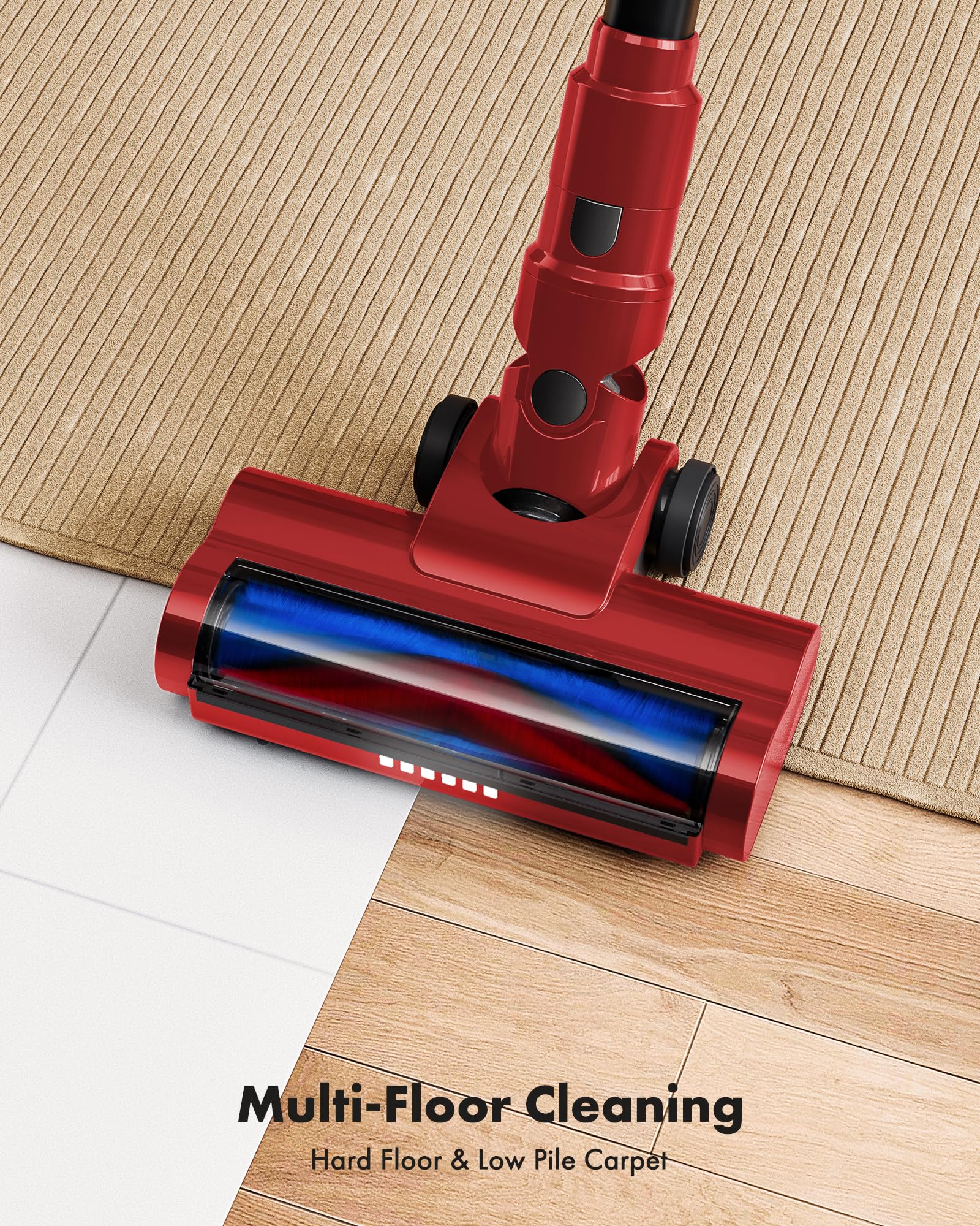 8-in-1 Cordless Vacuum Cleaner with 45min Runtime - Powerful Suction Rechargeable Stick Vacuum for Carpet, Tile, Hardwood Floors & Pet Hair - Lightweight Red Vacuum for Home Cleaning & Car Detailing